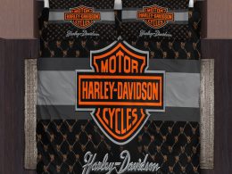 Harley-Davidson Logo Featuring Bold Shield Design And Skull Pattern Bedding Sets