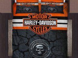 Harley-Davidson Logo Surrounded By Safety Orange And Texture Bedding Sets